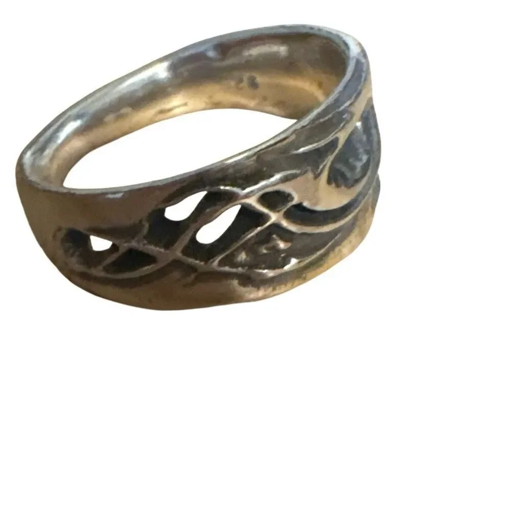 Hand Carved Sterling Silver Ring, NEW, size 7.5, Artisan, Wedding Band